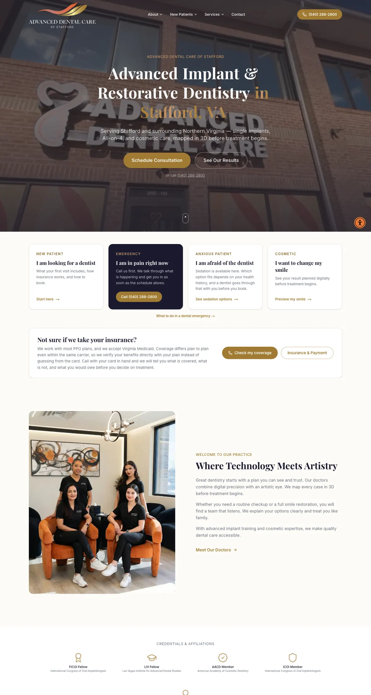 Advanced Dental Care of Stafford website on a desktop, Stafford, VA