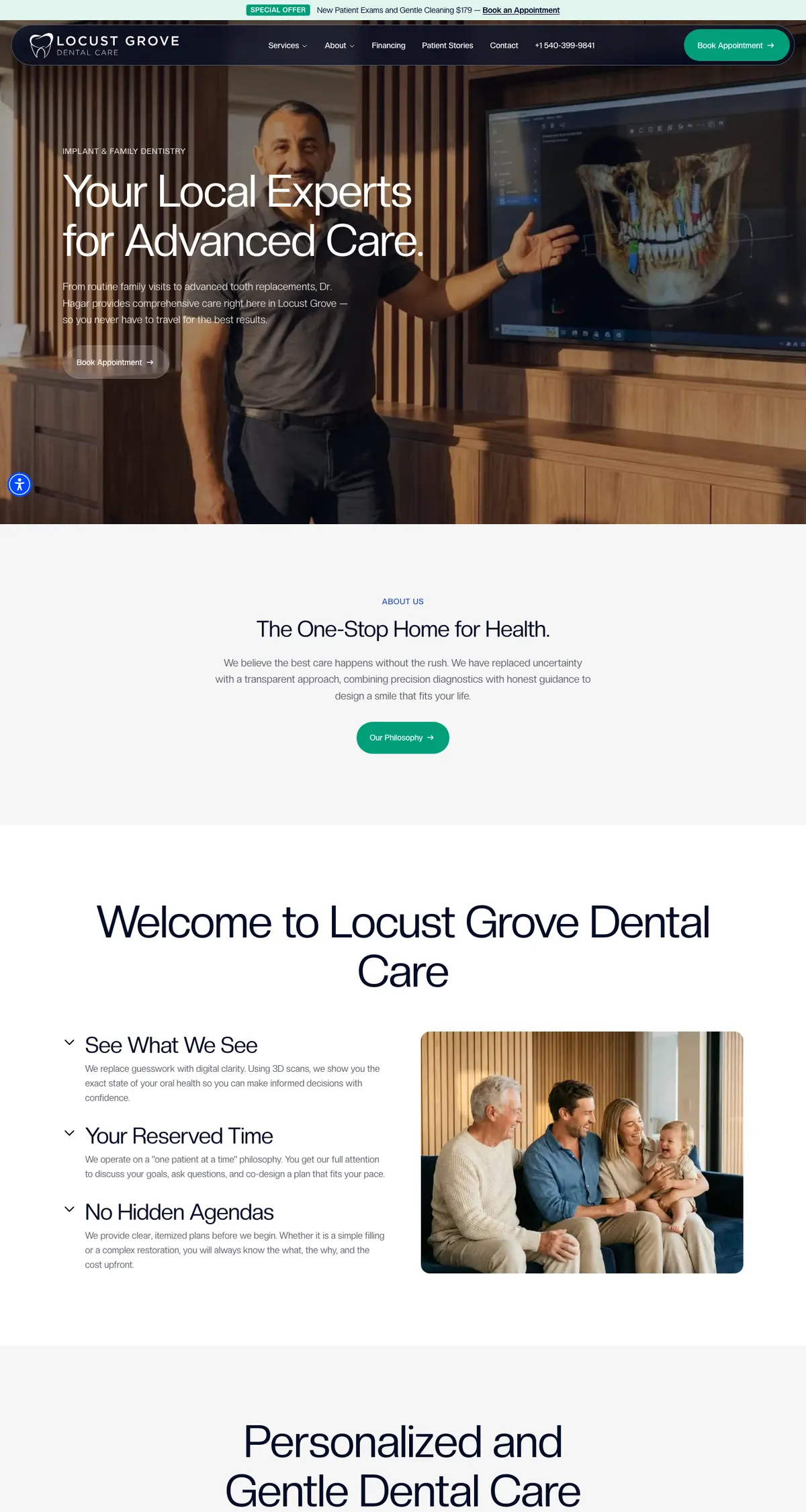 Locust Grove Dental Care website on a desktop, Locust Grove, VA
