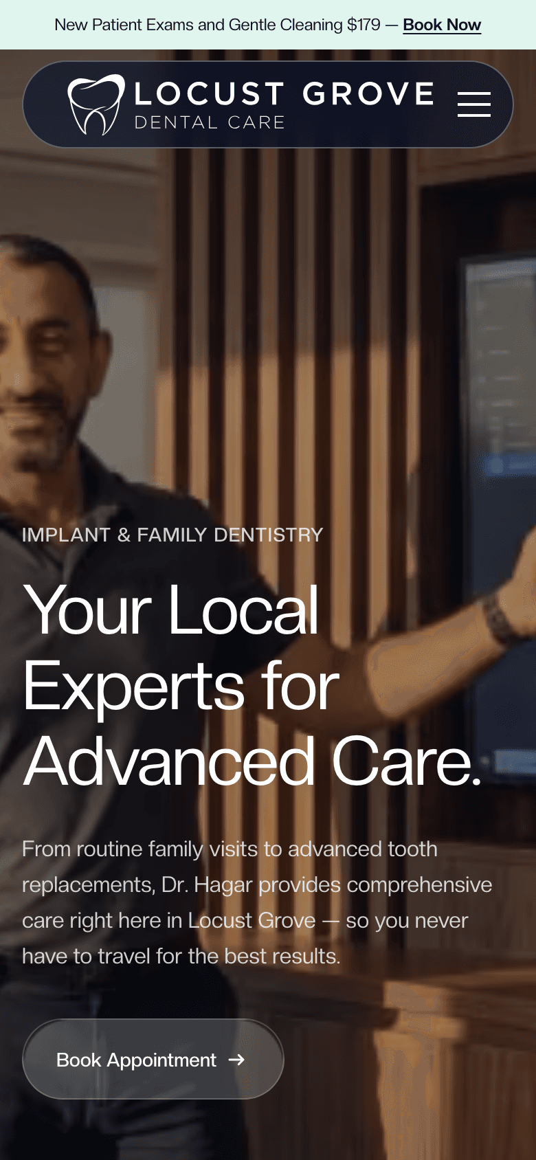 Locust Grove Dental Care website on a phone