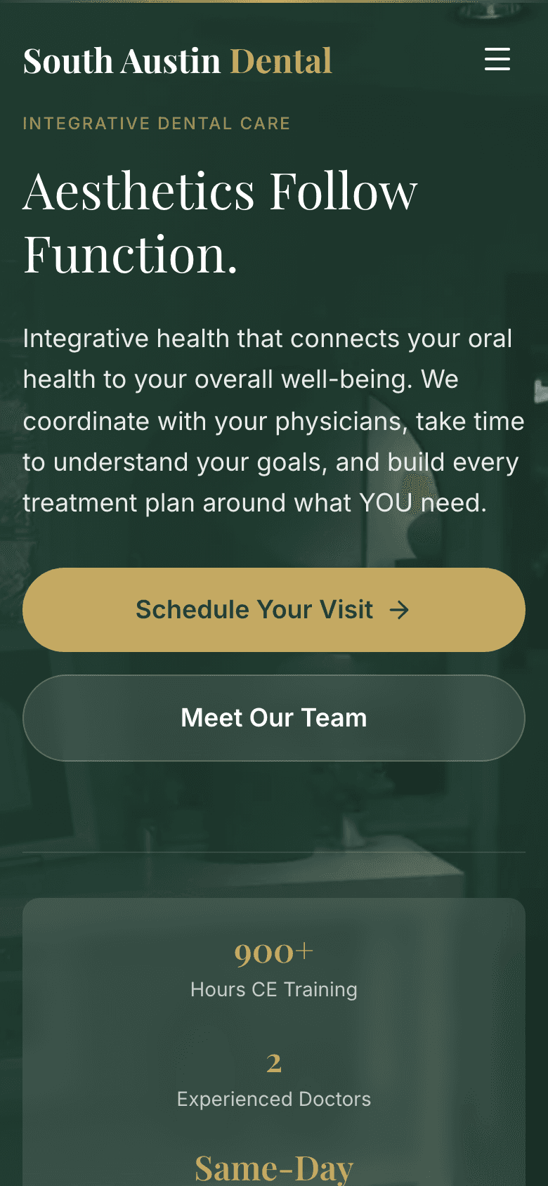 South Austin Dental website on a phone
