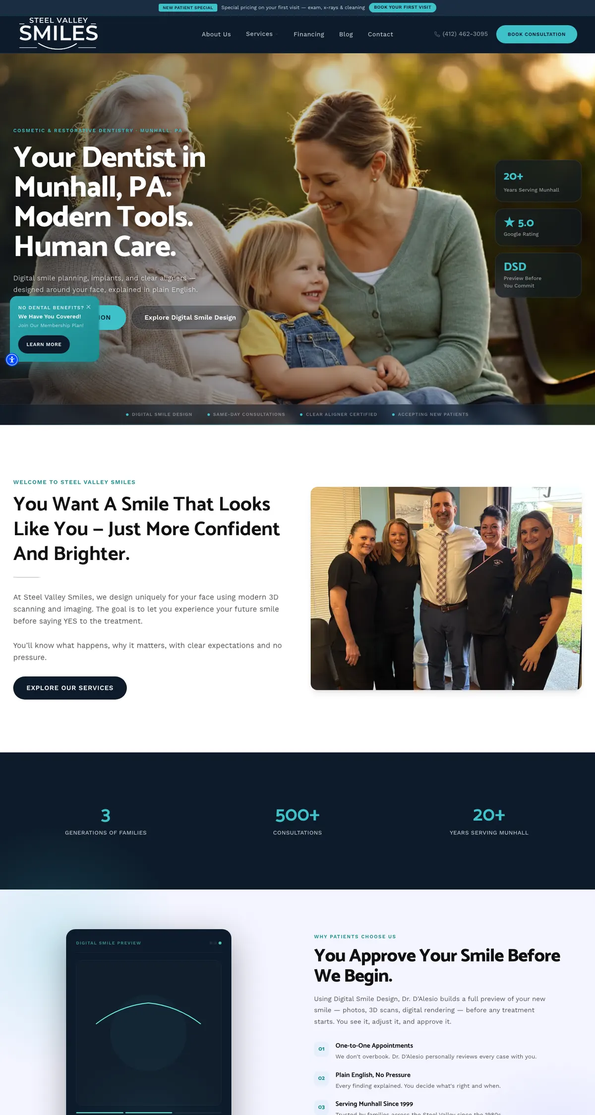 Steel Valley Smiles website on a desktop, Munhall, PA