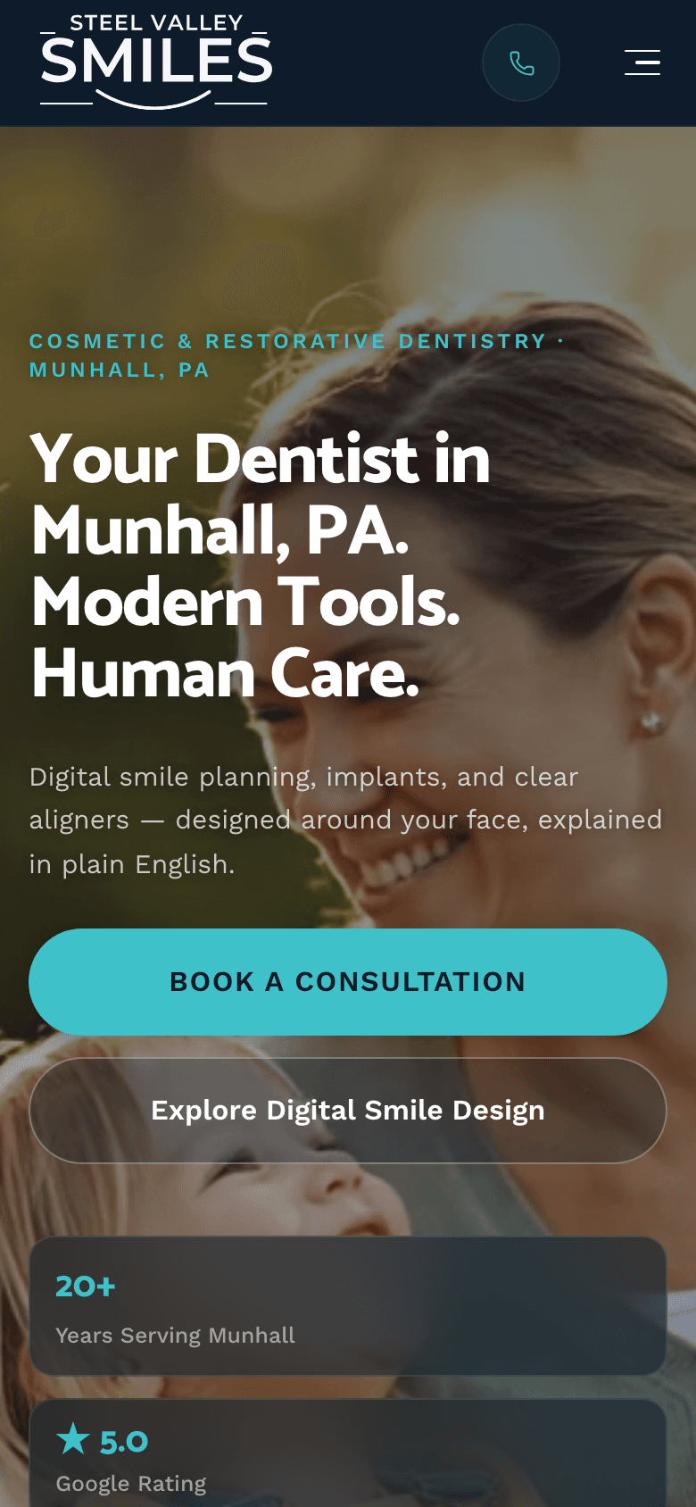 Steel Valley Smiles website on a phone