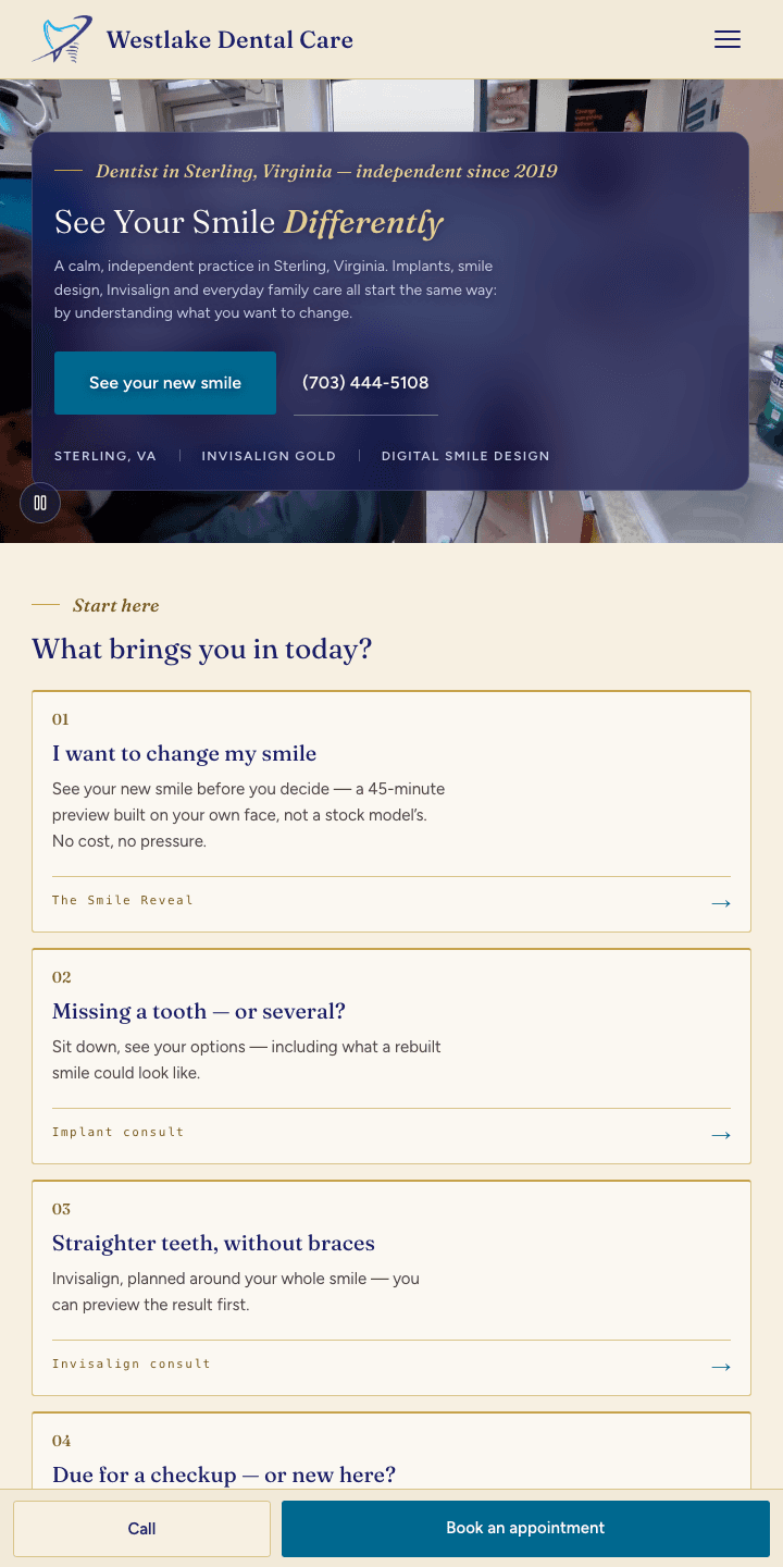 Westlake Dental Care website