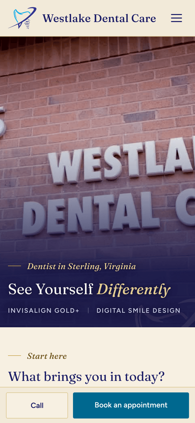Westlake Dental website on a phone