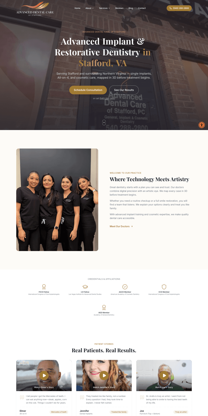 Advanced Dental Care of Stafford website